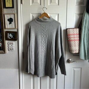 gray soft cable knit high collar mock neck neutral minimalist sweater